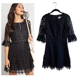 BB Dakota RSVP Fit & Flare DRESS - Size 2 - Black Lace 3/4 Sleeves NWT